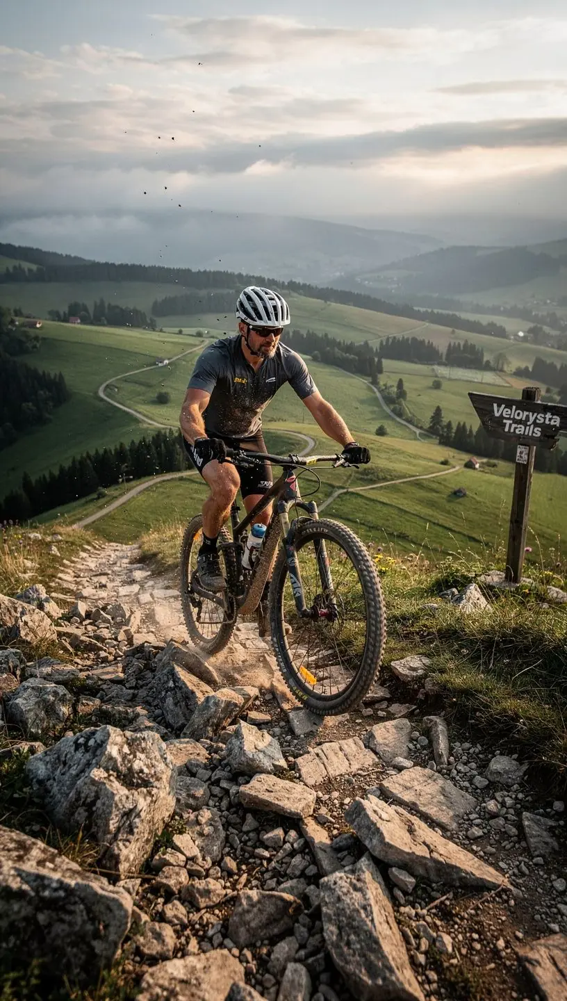 An aerial view of winding bike trails meandering through the vibrant autumn foliage of Slovakia.